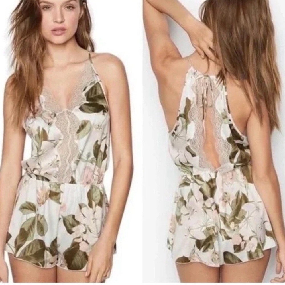 Victoria's Secret Pink and Green Floral Chemise